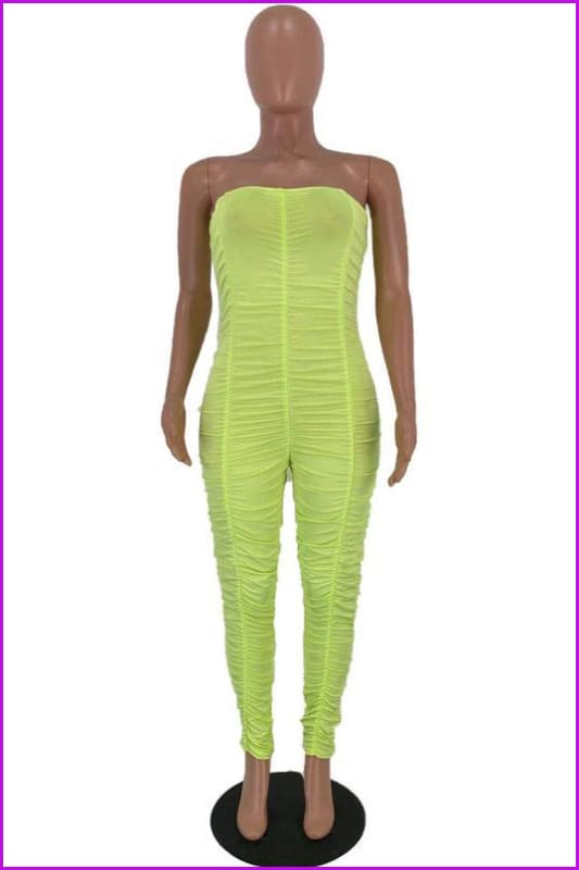Solid Color Ruched Skinny Strapless JumpsuitDE954 - Furdela