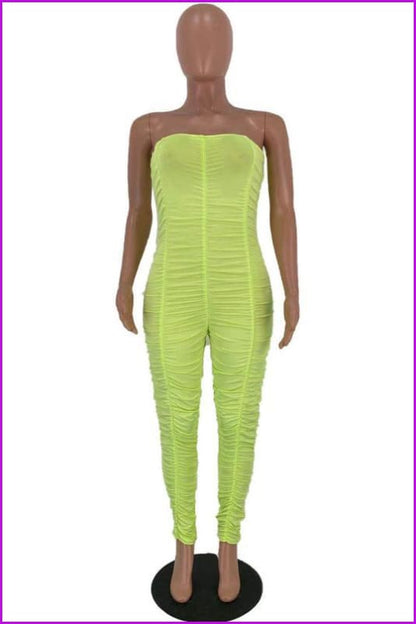 Solid Color Ruched Skinny Strapless JumpsuitDE954 - Furdela