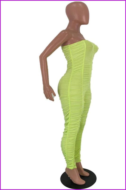 Solid Color Ruched Skinny Strapless JumpsuitDE954 - Furdela