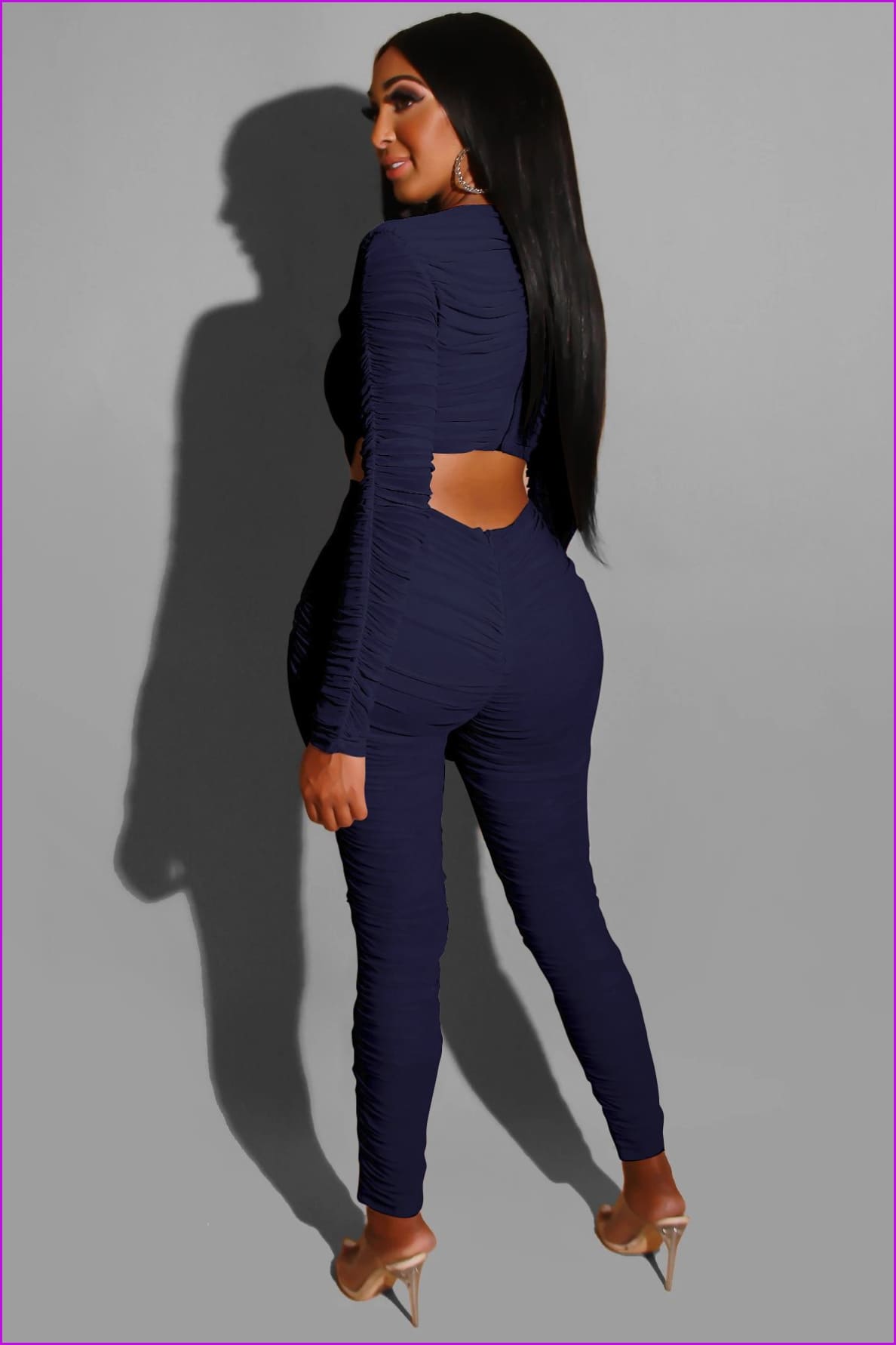 Solid Waist Cutout Pleated JumpsuitDE975 - Furdela