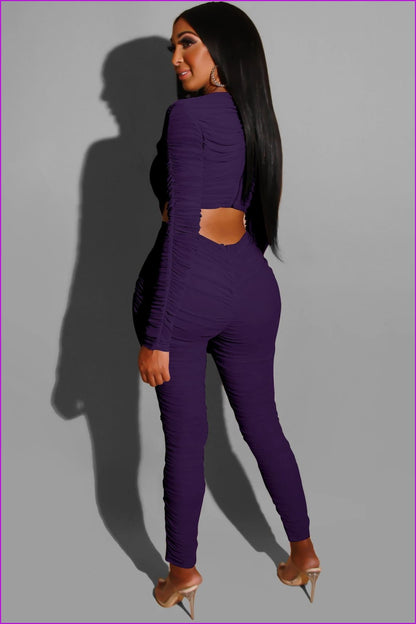 Solid Waist Cutout Pleated JumpsuitDE975 - Furdela