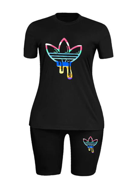 Round Neck Letter Print Shorts Set AR70133