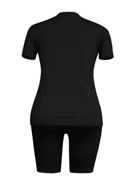 Round Neck Letter Print Shorts Set AR70133