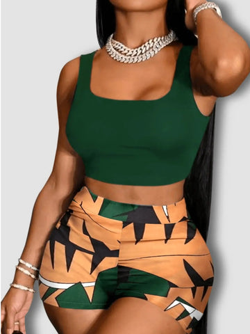 Plus Size Cami Mixed Print Shorts Set AR5066