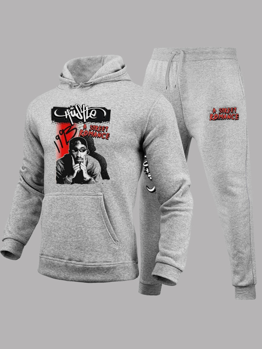 Figure Letter Print Kangaroo Pocket Tracksuit Set AR5064