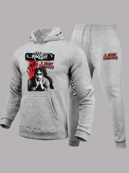 Figure Letter Print Kangaroo Pocket Tracksuit Set AR5064