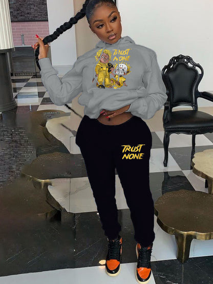 Butterfly Letter Print Kangaroo Pocket Tracksuit Set AR3037