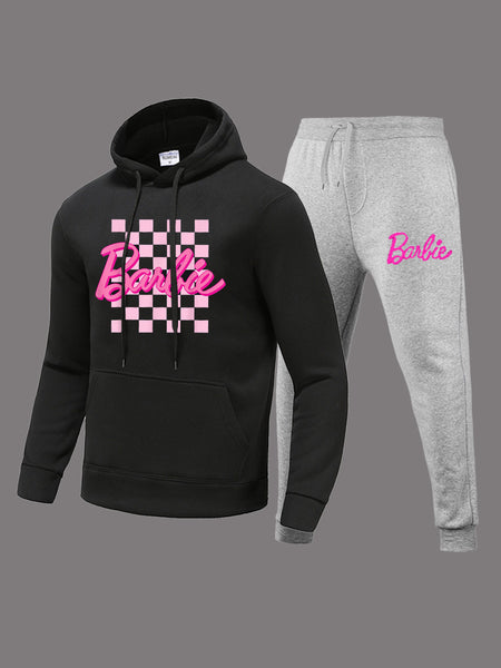 Teddy Bear Letter Print Kangaroo Pocket Tracksuit Set BO2116