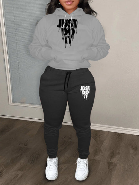 Just Do It Letter Print Kangaroo Pocket Print Hoodie AR501