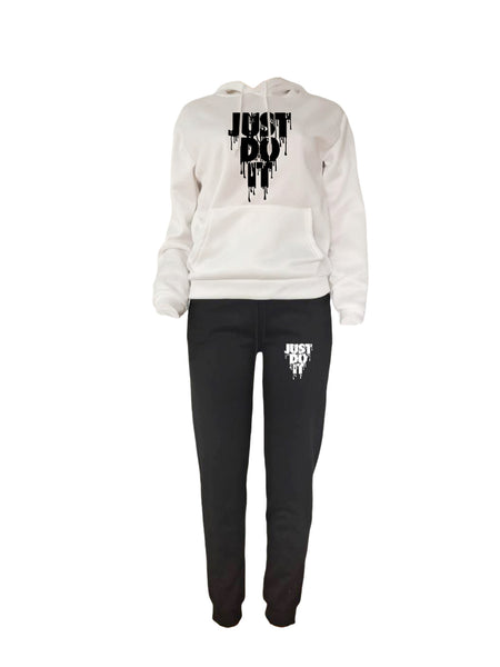 Plus Size Just Do It Letter Print Kangaroo Pocket Tracksuit Set AR507