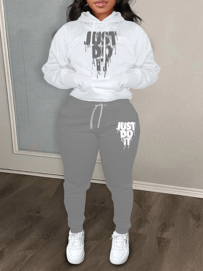 Just Do It Letter Print Kangaroo Pocket Print Hoodie AR501