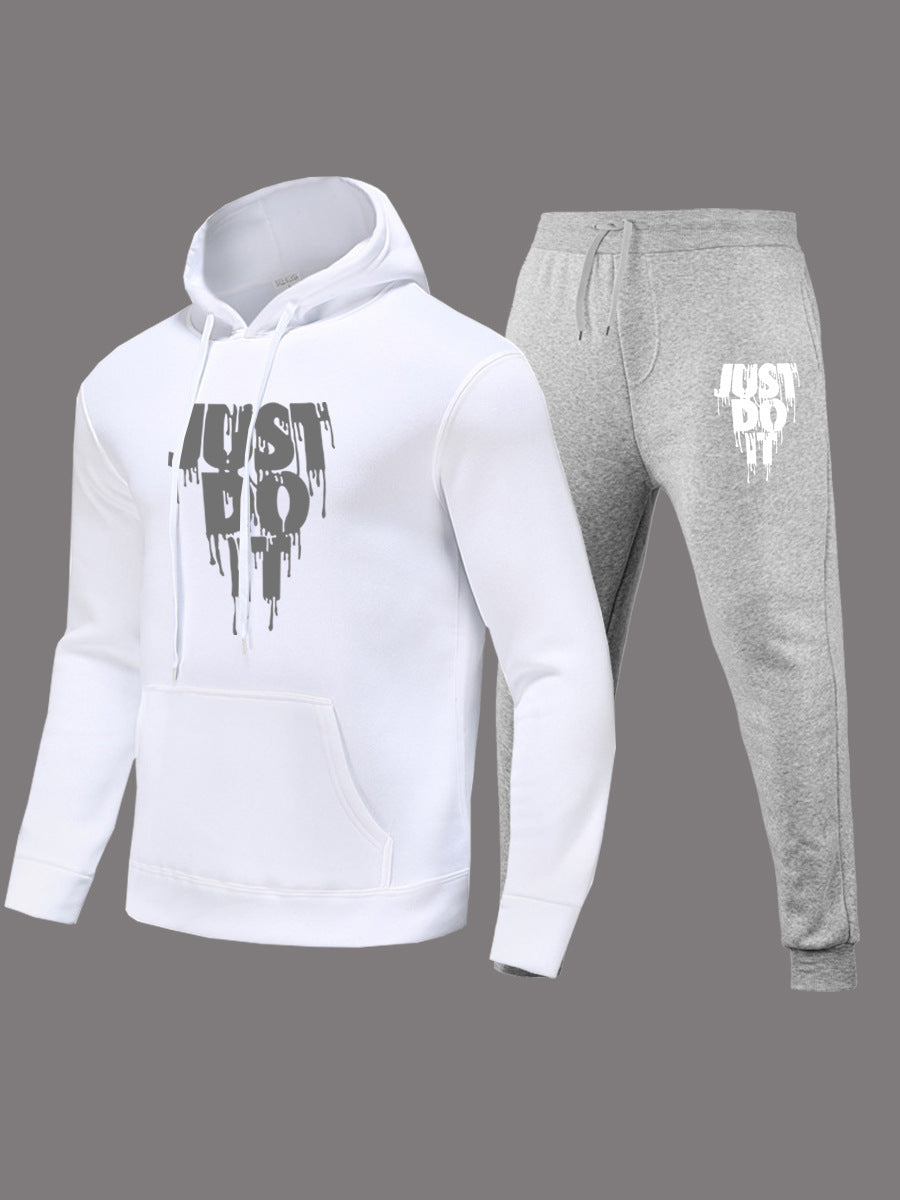 Just Do It Letter Print Kangaroo Pocket Print Hoodie AR501