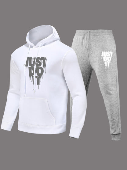 Just Do It Letter Print Kangaroo Pocket Print Hoodie AR501