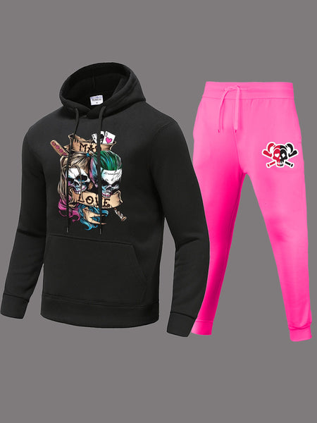 Drawstring Mixed Print Two-piece Pants Set AR70109