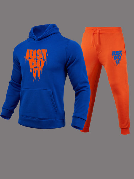 Plus Size Just Do It Letter Print Kangaroo Pocket Tracksuit Set AR507