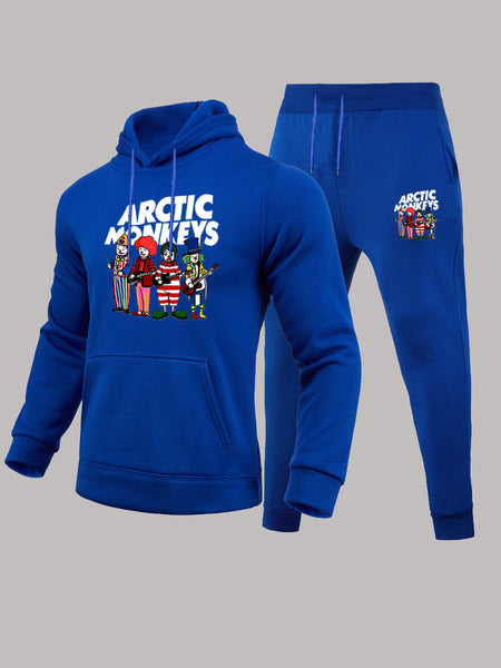 Men Cartoon Letter Print Kangaroo Pocket Tracksuit Set F4110