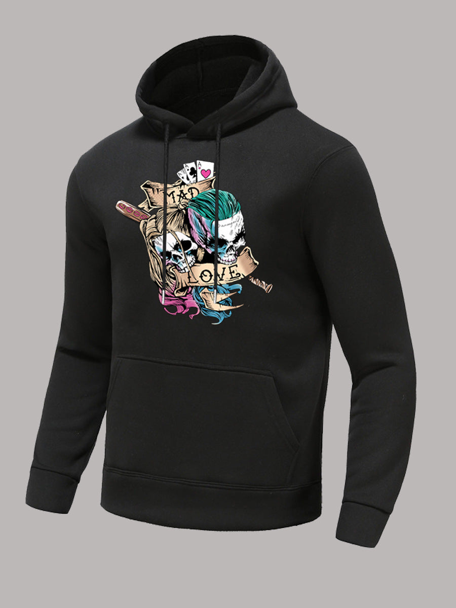 Men Skull Head Letter Print Kangaroo Pocket Hoodie AT9075