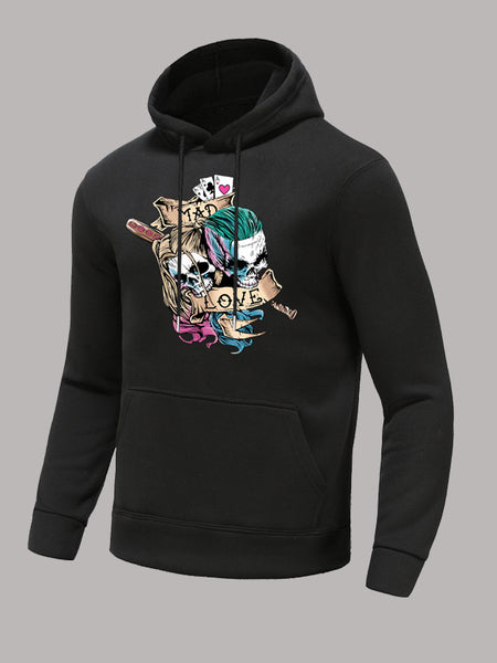 Men Skull Head Letter Print Kangaroo Pocket Hoodie AT9075