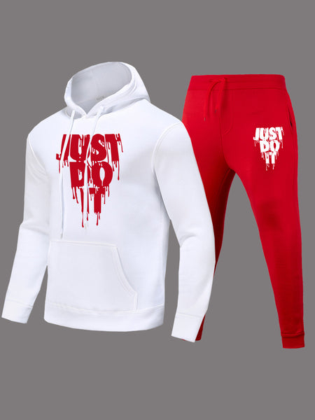 Plus Size Just Do It Letter Print Kangaroo Pocket Tracksuit Set AR802