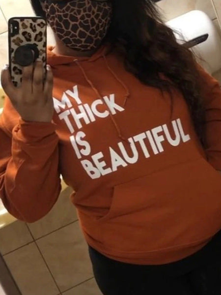 Plus Size Letter Print Kangaro Pocket Hoodie AR50103