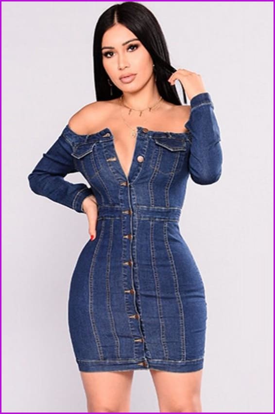 Strapless Single Breasted Slim Hip Party Vestidos Denim Dresses DE259 - Furdela