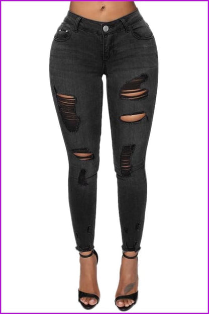 Stylish High Waist Pencil Ripped Black Jeans DA123 - Furdela