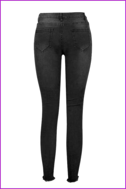 Stylish High Waist Pencil Ripped Black Jeans DA123 - Furdela