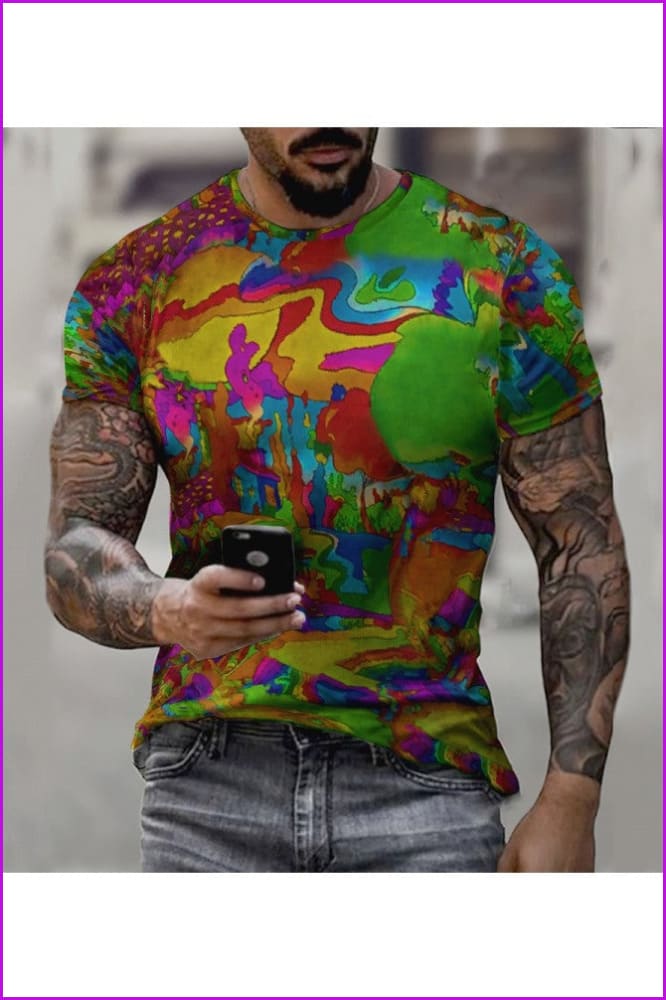 Summer Digital Print Men's Fashion Short Sleeve T-Shirt - Furdela Wholesale