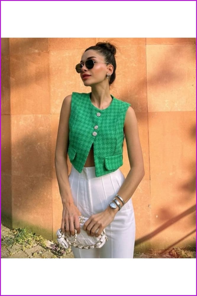 Summer New Green Crew Neck Vest Top - Furdela