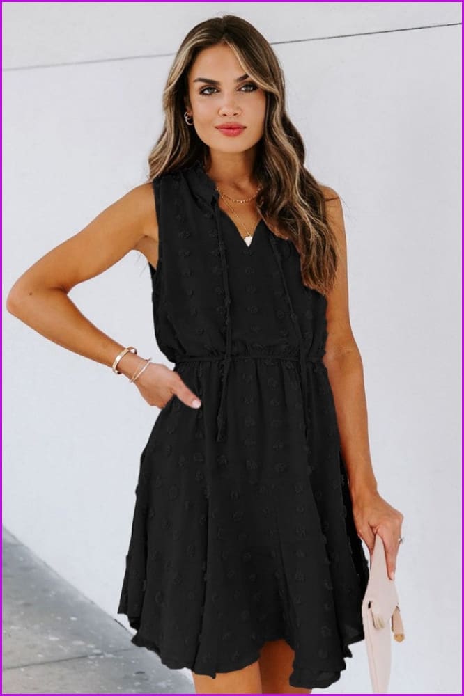 Summer Pure Color Embroidery Sleeveless Dress For Women - Furdela