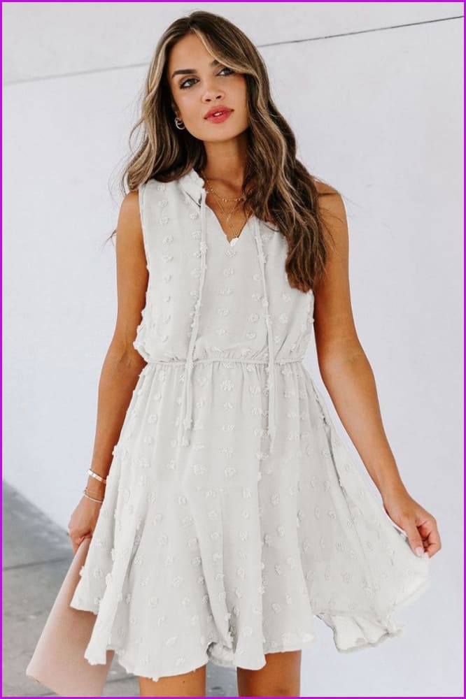 Summer Pure Color Embroidery Sleeveless Dress For Women - Furdela