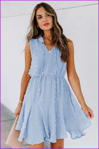 Summer Pure Color Embroidery Sleeveless Dress For Women - Furdela