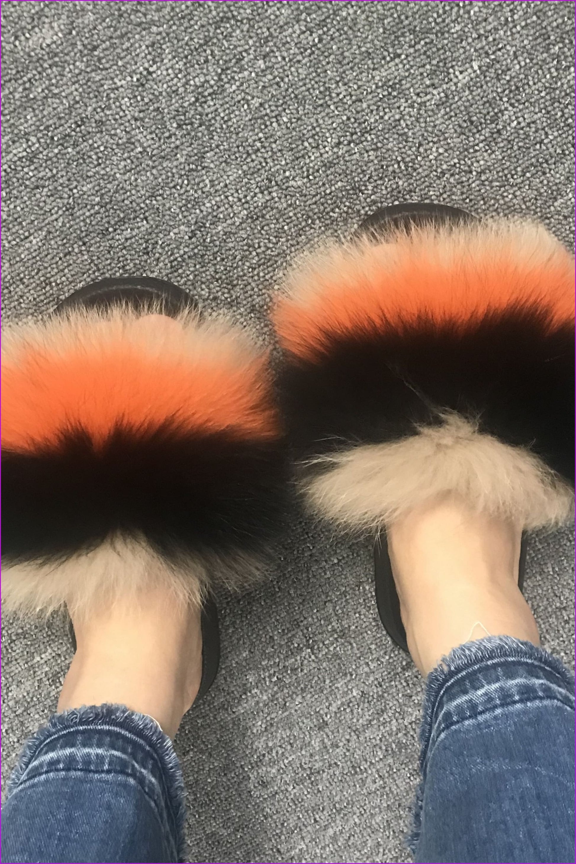 Super fluffy Colorful #M Fox Full-Pelt Fur Sliders DF035 - Furdela