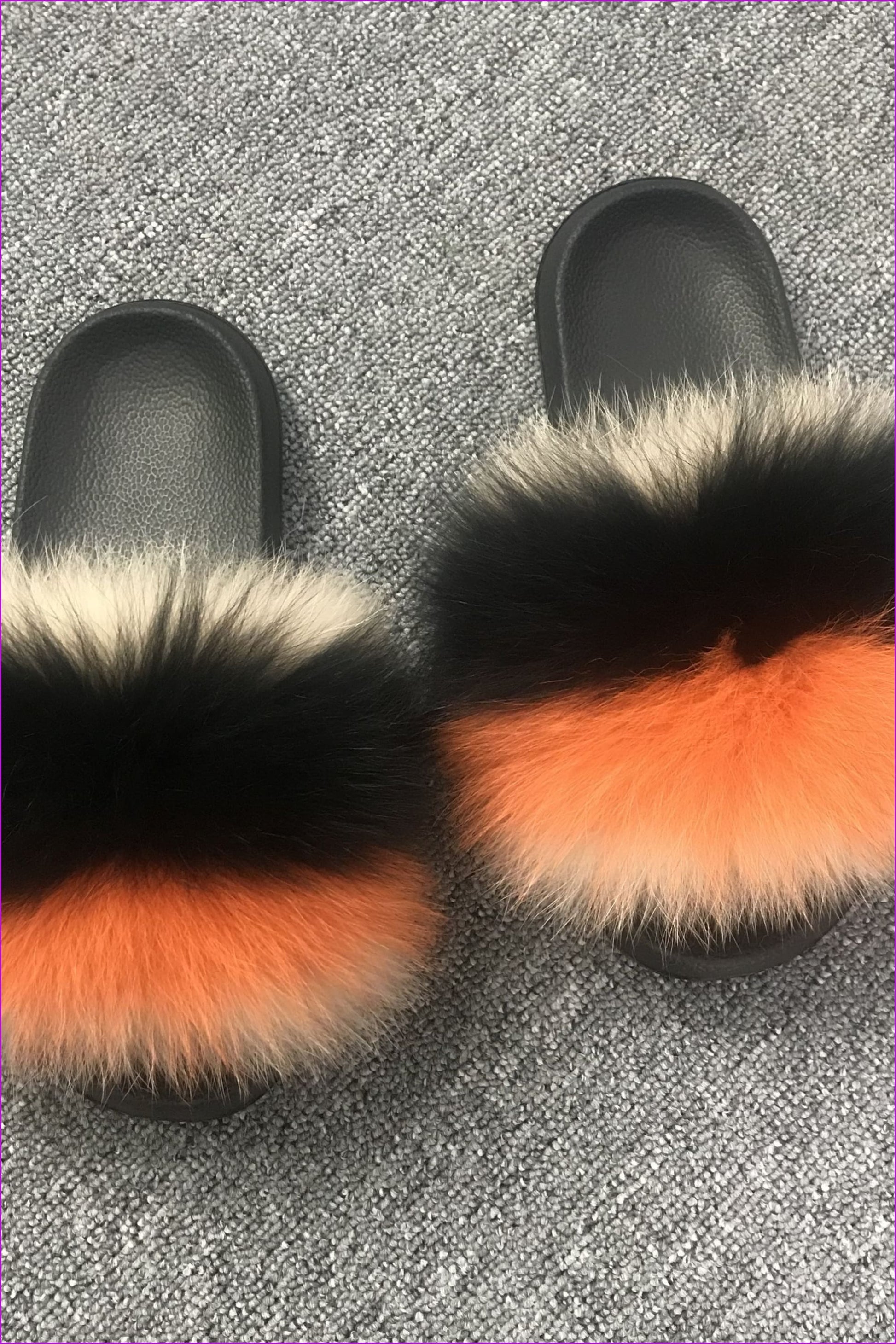 Super fluffy Colorful #M Fox Full-Pelt Fur Sliders DF035 - Furdela