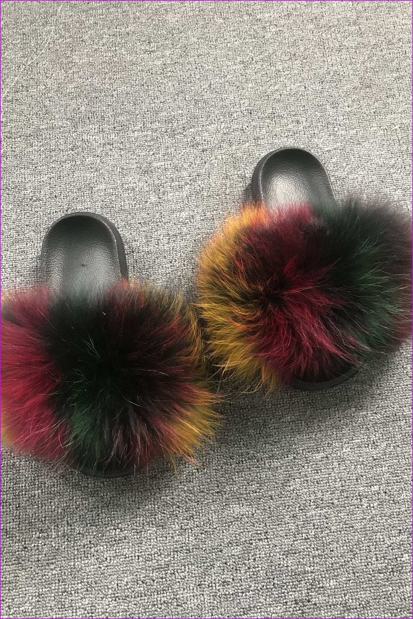 Super Fluffy Colorful Raccoon Fur Sliders F005 - Furdela
