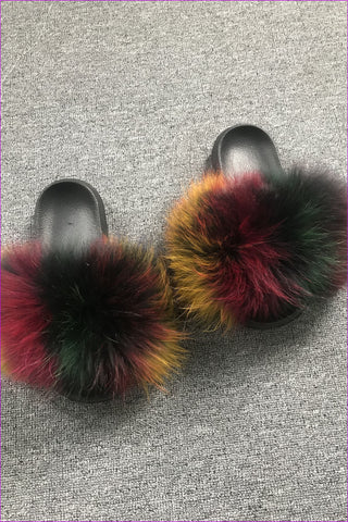 Super Fluffy Colorful Raccoon Fur Sliders F005 - Furdela