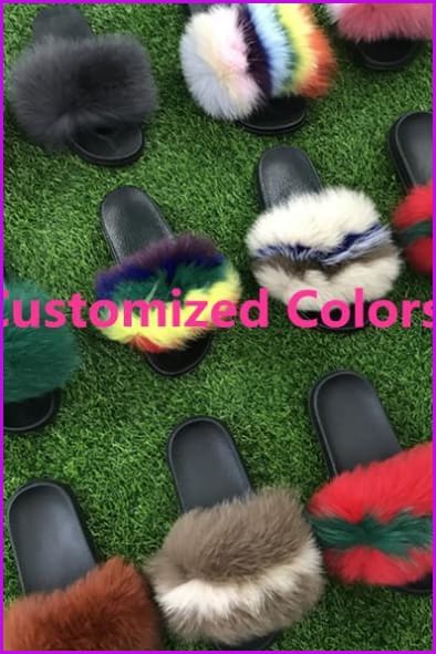 Super Fluffy-Customized Color Fox Fur Sliders DF035 - Furdela