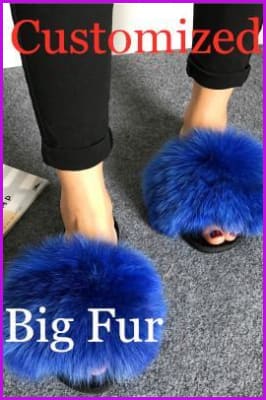 Super Fluffy-Customized Color Fox Fur Sliders DF035 - Furdela