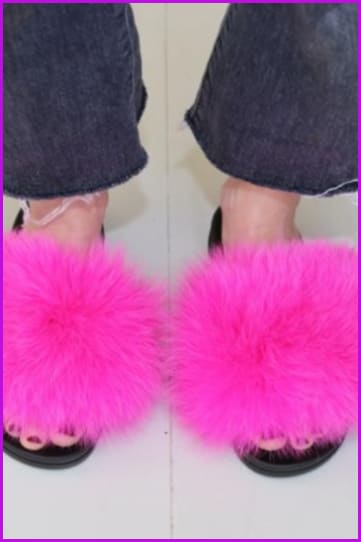 Super Fluffy Hot Pink Fox Fur Sliders DF035 - Furdela
