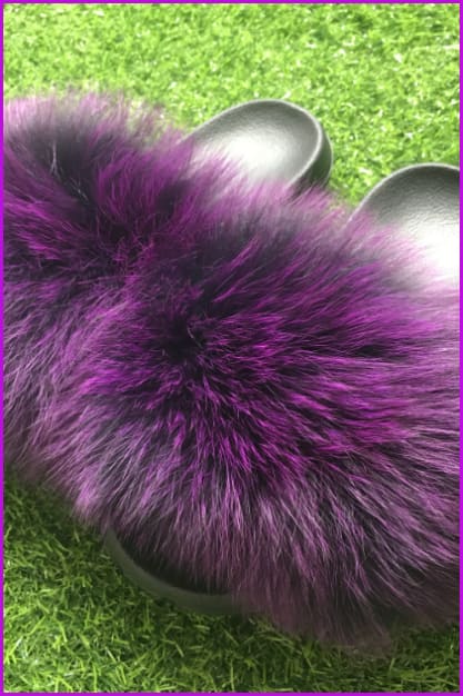 Super Fluffy Purple Fox Fur Sliders DF035 - Furdela