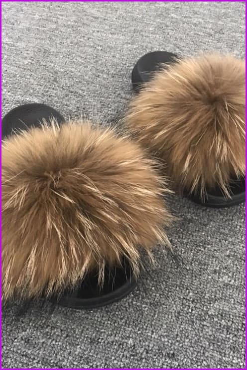 Super Fluffy Raccoon PVC Fur Slides F136 - Furdela