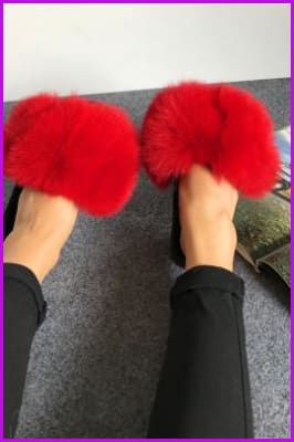 Super Fluffy Red Fox Fur Sliders DF035 - Furdela