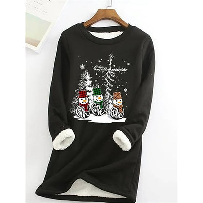 Women's Sweatshirt Pullover Sherpa Fleece Teddy Blue Gray Black Snowman Christmas Round Neck Long Sleeve Fleece S M L XL XXL 3XL PC115