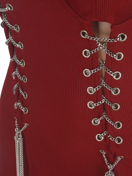 SXY Off The Shoulder Chain Decor Cut Out Jumpsuit AR3052