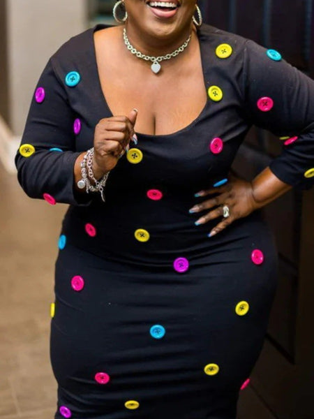 Plus Size Button Design Bodycon Dress AR5055