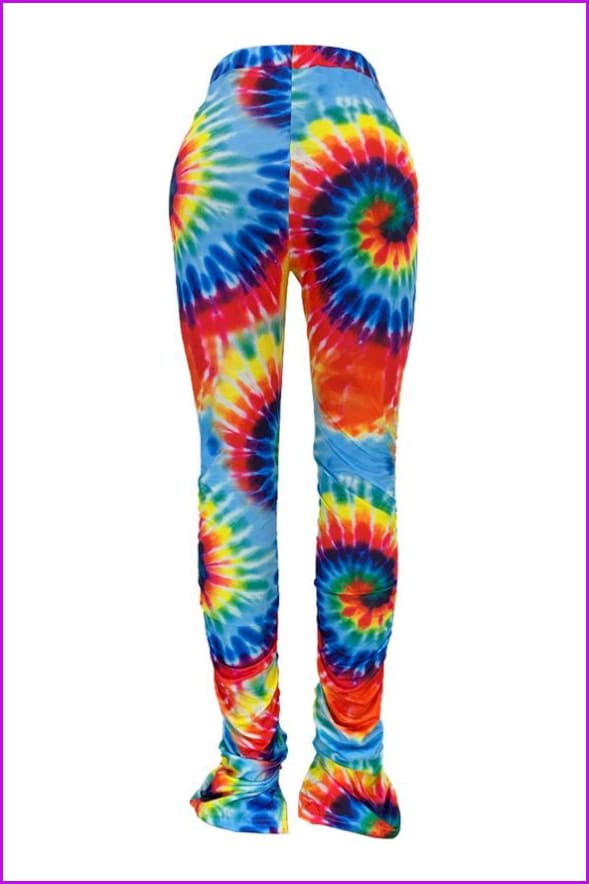 Tie Dye Split Stacked Hem Ruched Pants For WomenDE920 - Furdela