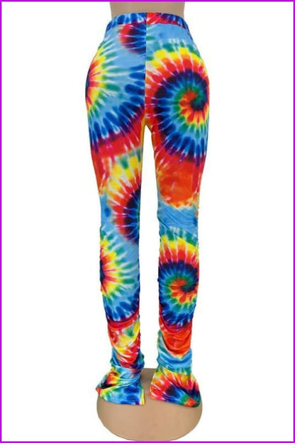 Tie Dye Split Stacked Hem Ruched Pants For WomenDE920 - Furdela