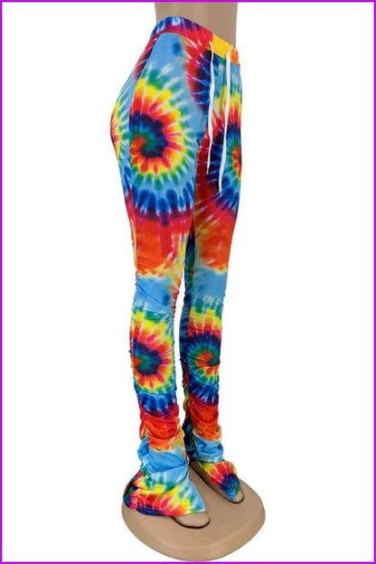 Tie Dye Split Stacked Hem Ruched Pants For WomenDE920 - Furdela