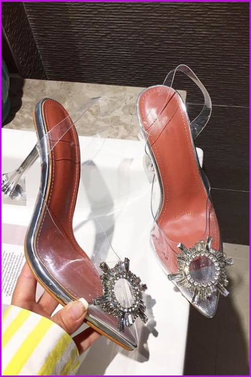 Transparent Crystal Pointy Toe High Heels Sandals F1517 - Furdela