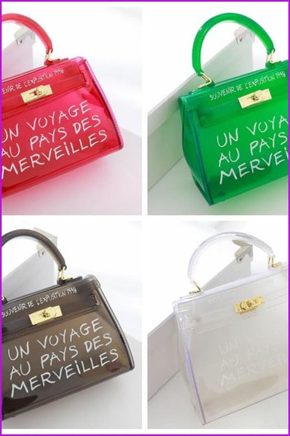 Transparent Jelly Letter Printing Handbag Shoulder Bag F062 - Furdela